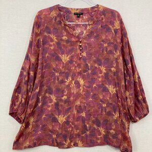 Ava &‎ Grace size XL Red Purple Floral V Neck 3/4 Sleeve Popover Blouse Office